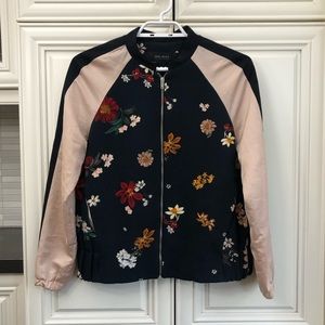 Zara Bomber Jacket in Blue and Gray with Ribbed Collar